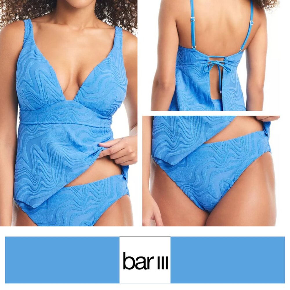 Bar III Hankey Textured Tankini Top/Bikini Bottom Set NWT Sz S